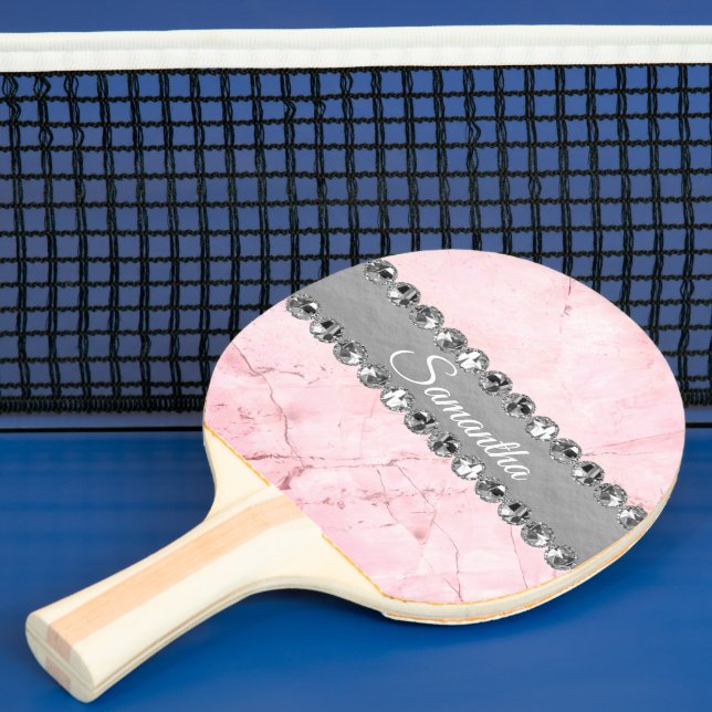 Raquete De Ping Pong Bling de Diamante de Mármore Rosa Personalizado (Insitu)