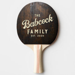Raquete De Ping Pong Bloco de Corte Escuro Retro Nome da Família e Ano