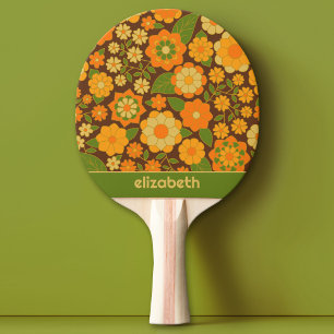 Raquete De Ping Pong Bloco de nome personalizado Padrão Floral Retroati