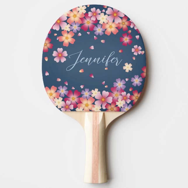 Raquete De Ping Pong Blossomas de ameixa e cereja no Dusky Blue Custom (Frente)
