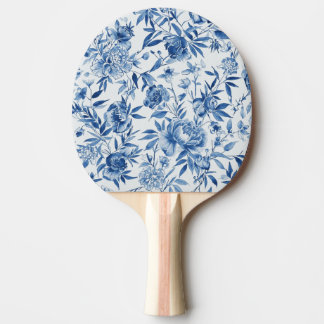Raquete De Ping Pong Blue Chinoiserie Watercolor Floral Botanical