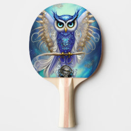 Raquete De Ping Pong Blue Steampunk Owl