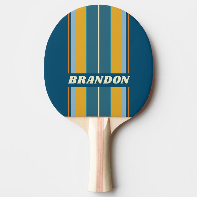 Raquete De Ping Pong Blue Sun Board Stripes with Name (Frente)