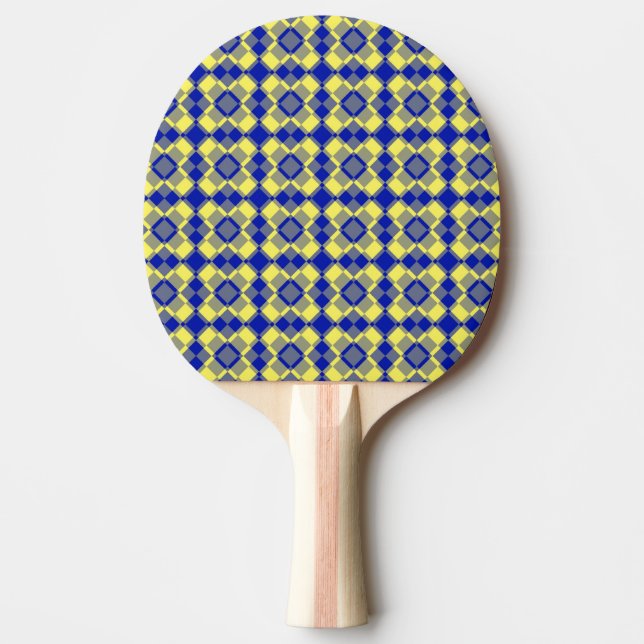Raquete De Ping Pong Blue Yellow Checker Argyle Pattern (Frente)