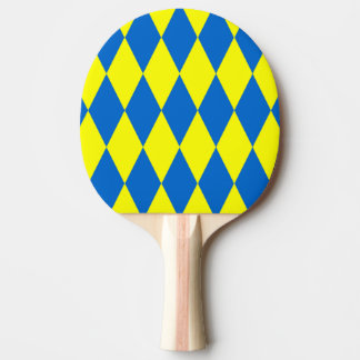 Raquete De Ping Pong Blue Yellow Harlequin Checkered Design