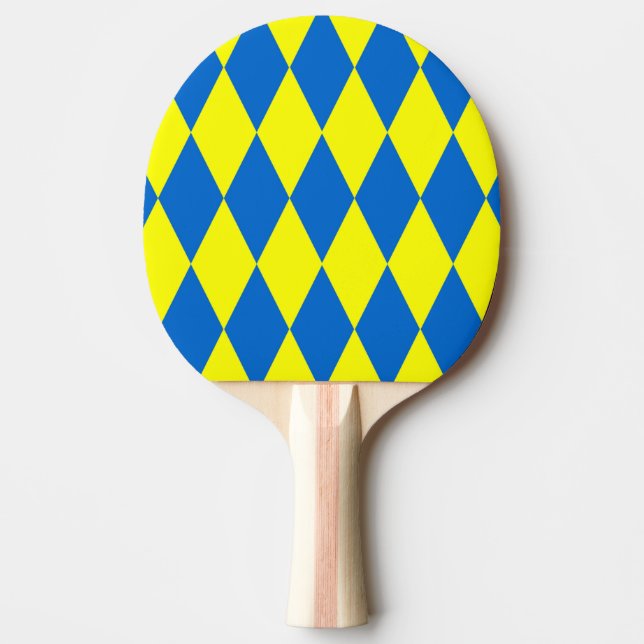 Raquete De Ping Pong Blue Yellow Harlequin Checkered Design  (Frente)