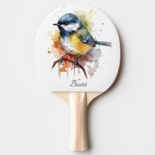 Raquete De Ping Pong Bluetit bonito em uma ramificação, personalizado
