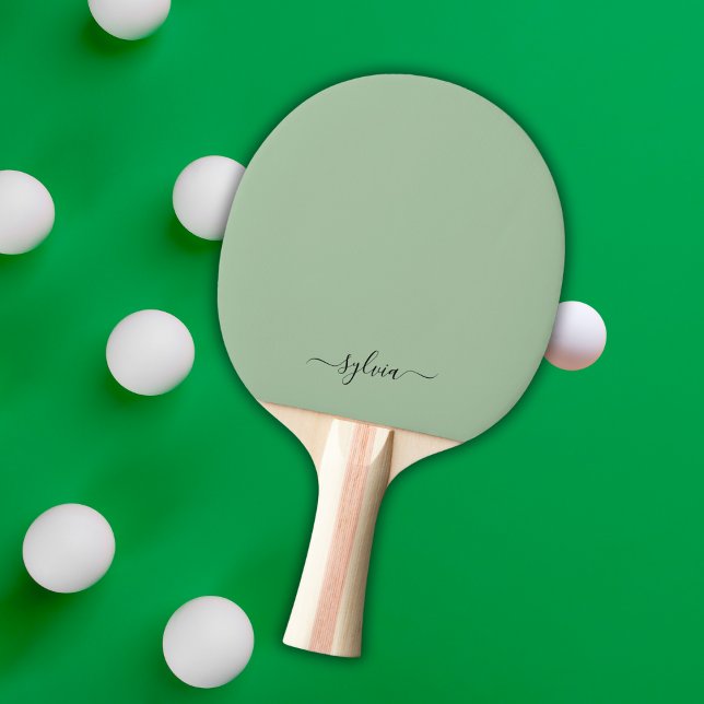 Raquete De Ping Pong Blush Dusty Green Modern Girly Monographic Nome (Dusty green monogram ping pong paddle)