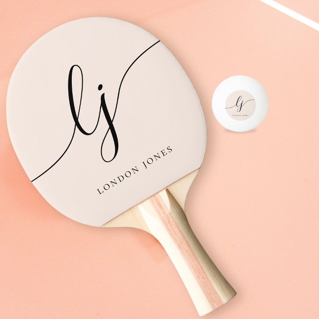 Raquete De Ping Pong Blush Dusty Pink Modern Script Monograma Nome Girl (Criador carregado)