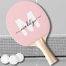 Raquete De Ping Pong Blush Rosa Moderno Nome em Letra Script Monograma