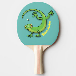 Raquete De Ping Pong Boas saudações da lagartixa verde e feliz com dese