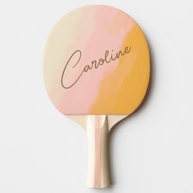 Raquete De Ping Pong Boho Abstrato Rosa Amarelo Script Nome Personaliza (Frente)