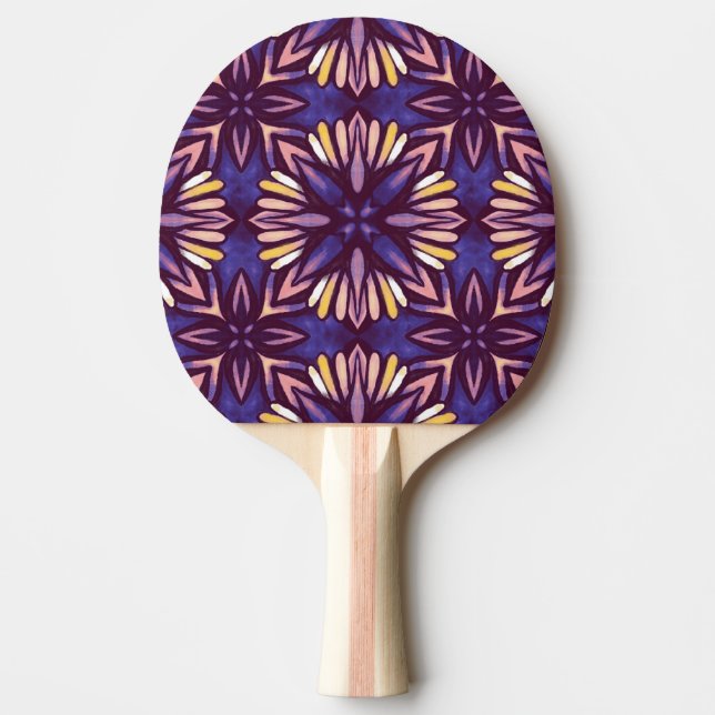 Raquete De Ping Pong Boho Blossom: Padrão Floral Artístico Roxo (Frente)