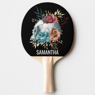 Raquete De Ping Pong Boho Gótico Crânio Floral Nome Personalizado