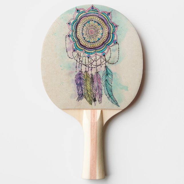 Raquete De Ping Pong Boho Watercolor Mandala Dreamcatcher (Frente)