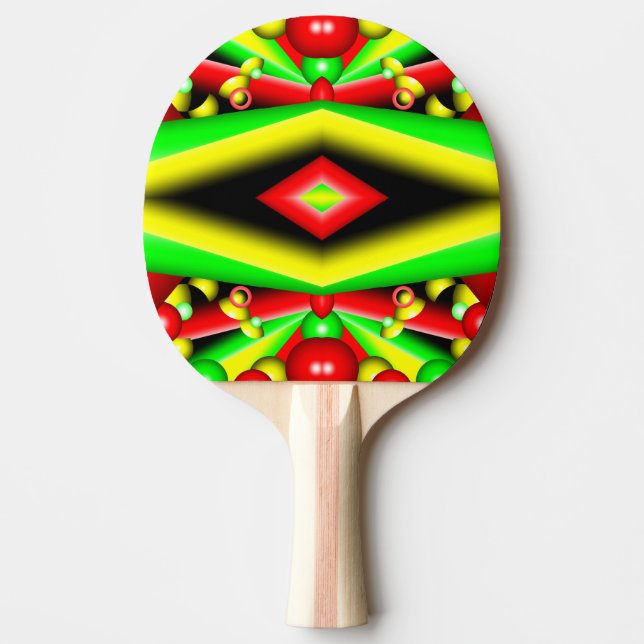 Raquete De Ping Pong Bolhas Amarelas Vermelhas Verdes E Abstrato de Art (Frente)