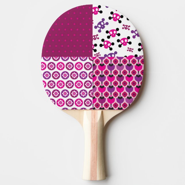 Raquete De Ping Pong Bolinhas retros do crânio da flor (Frente)