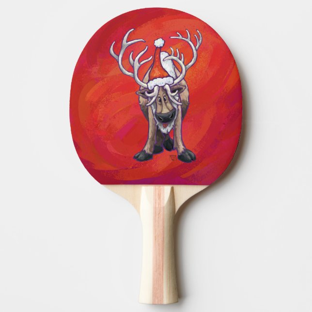 Raquete De Ping Pong Bonita Reindeer Natal Em Vermelho (Frente)