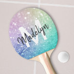Raquete De Ping Pong Bonito Holographic Glitter Girly Glamorosa<br><div class="desc">Personalize facilmente este elegante padrão colorido de brilho com seu nome personalizado e/ou monograma.</div>