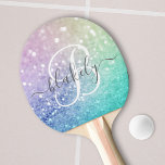 Raquete De Ping Pong Bonito Holographic Glitter Girly Glamorosa<br><div class="desc">Personalize facilmente este elegante padrão colorido de brilho com seu nome personalizado e/ou monograma.</div>