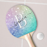 Raquete De Ping Pong Bonito Holographic Glitter Girly Glamorosa<br><div class="desc">Personalize facilmente este elegante padrão de brilho fino colorido do bokeh com seu nome personalizado e/ou monograma.</div>