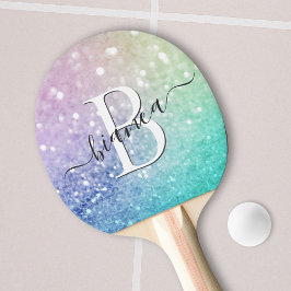 Raquete De Ping Pong Bonito Holographic Glitter Girly Glamorosa