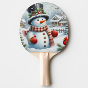 Raquete De Ping Pong Bonito, Vintage/Natal Whimsical/boneco de neve de