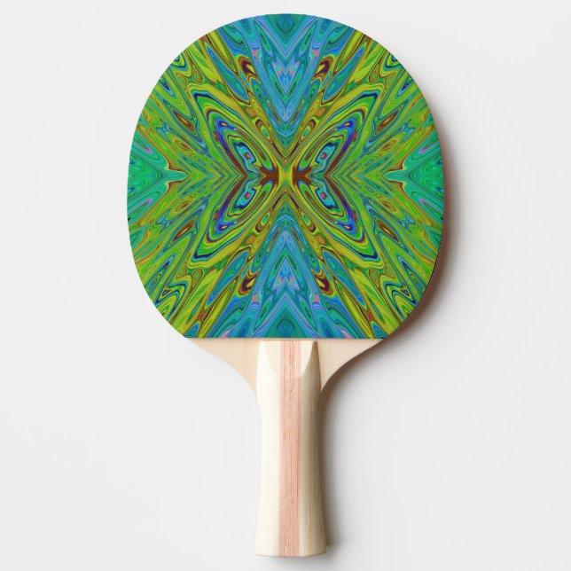 Raquete De Ping Pong Borboleta Abstrata Chartreuse e Azul Trippy (Frente)