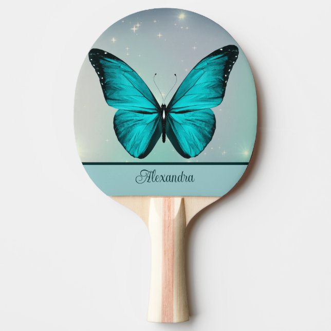 Raquete De Ping Pong Borboleta Azul Personalizada (Frente)