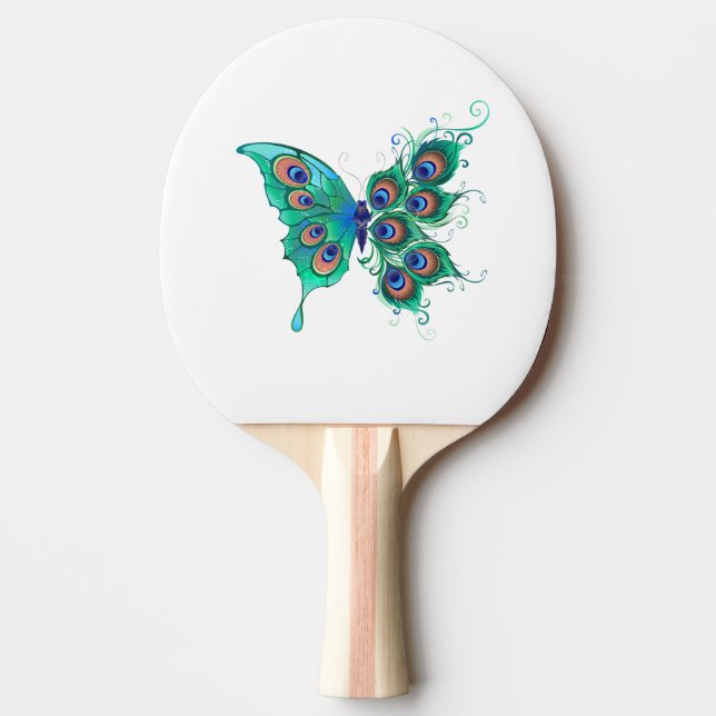 Raquete De Ping Pong Borboleta com Penas de Pavão Verde (Frente)