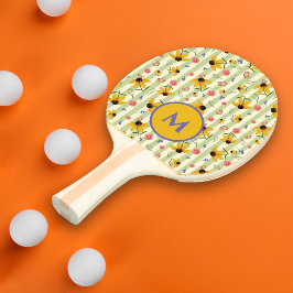 Raquete De Ping Pong Borboleta de Flor de Cone Monograma Padrão Floral