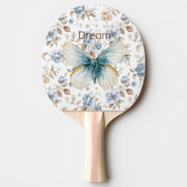 Raquete De Ping Pong Borboleta Flores Marrom Bege Creme Azul (Frente)