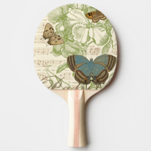Raquete De Ping Pong Borboletas em Música Folha com Design Floral