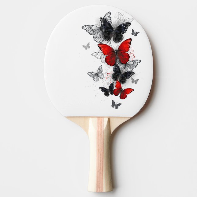 Raquete De Ping Pong Borboletas Negras e Vermelhas (Frente)