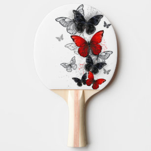 Raquete De Ping Pong Borboletas Negras e Vermelhas