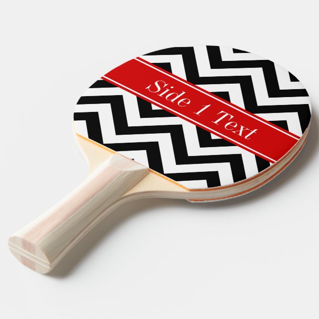 Raquete De Ping Pong Branco preto LG Chevron Red Name Monograma (Frente inclinada)