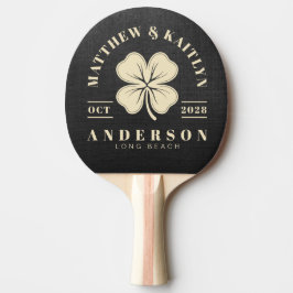 Raquete De Ping Pong Brasão de Casamento Clover Irlandês Canvas Preto