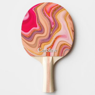 Raquete De Ping Pong Brilhante Brilhante Arte Marble Rosa Dourada