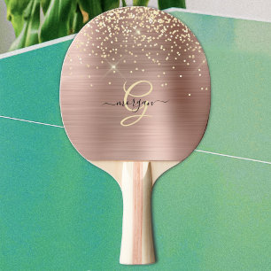 Raquete De Ping Pong Brilho Dourado, Monograma Dourado, Nome em Letra P