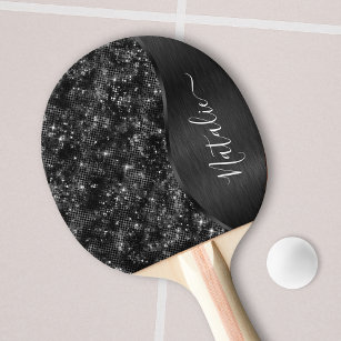 Raquete De Ping Pong Brilho Preto Metálico Personalizado