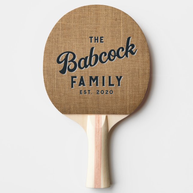 Raquete De Ping Pong Brown Burlap Retro Family Name & Year (Frente)