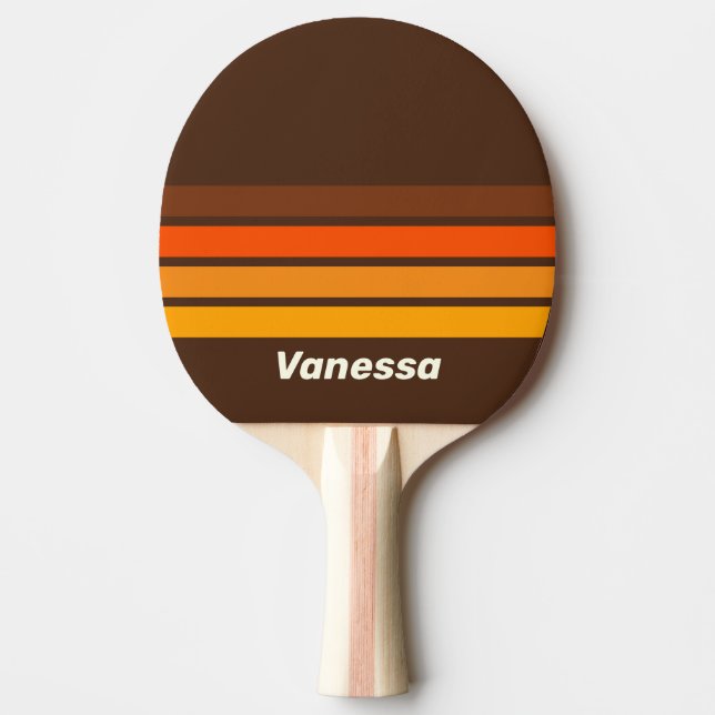 Raquete De Ping Pong Brown Retro Across Striping with Name (Frente)