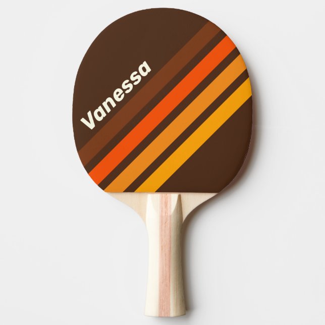 Raquete De Ping Pong Brown Retro Angled Striping with Name (Frente)