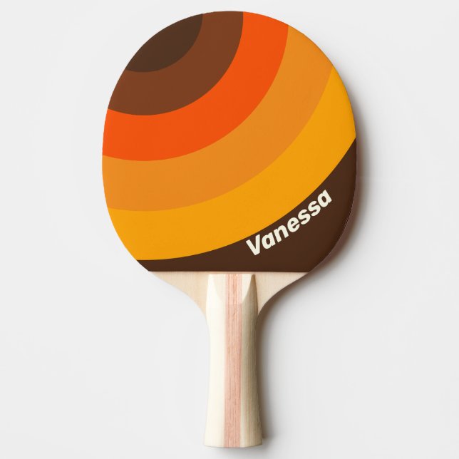 Raquete De Ping Pong Brown Retro Circle Stripe with Name (Frente)