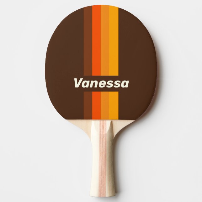 Raquete De Ping Pong Brown Retro Pin Striping with Name (Frente)