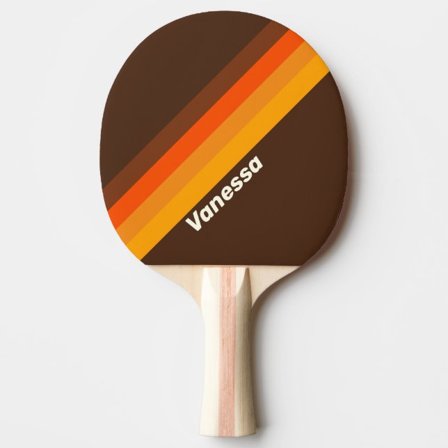 Raquete De Ping Pong Brown Retro Striping with Name (Frente)