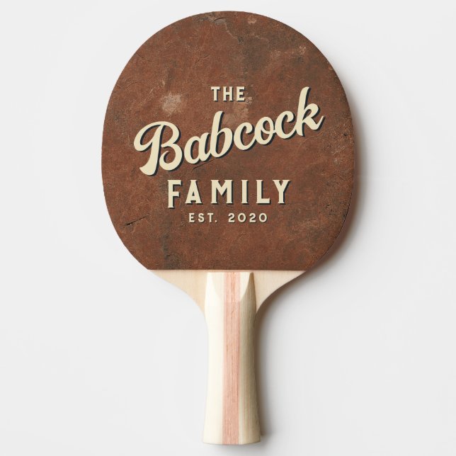 Raquete De Ping Pong Brown Sand Stone Retro Family Name & Year  (Frente)