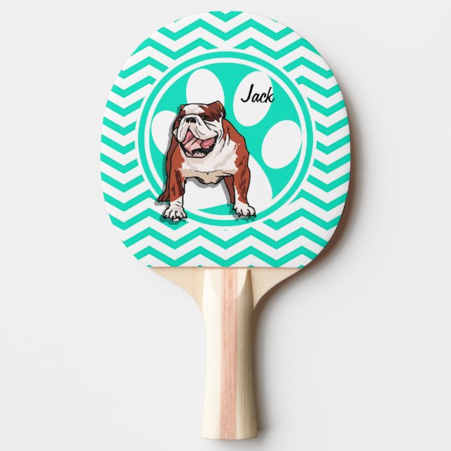 Raquete De Ping Pong Bulldog; Aqua Green Chevron (Frente)