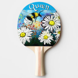 Raquete De Ping Pong Bumble Bee Whimsical em Daisies Personalizado