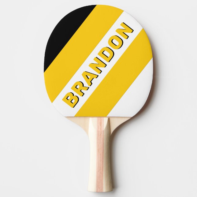 Raquete De Ping Pong Bumblebee Nostalgic Bold Stripes com Nome (Frente)